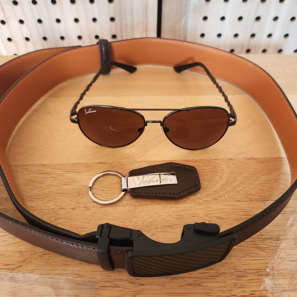 Men's Indoora Belt 47 1170mm Brown Black Sunglasses‎ Keychain Shades Adjustable